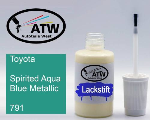 Toyota, Spirited Aqua Blue Metallic, 791: 20ml Lackstift, von ATW Autoteile West.